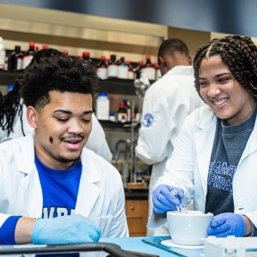 Hampton University students engaged in lab activity.